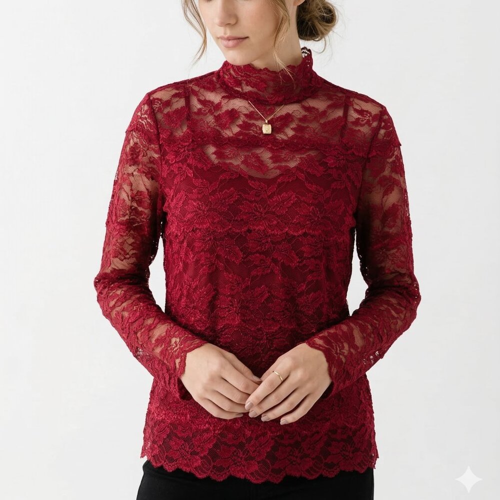 Apt 9 Blouse Red Lace Floral Goth Whimsigoth Dark Fairy Indie Grunge L